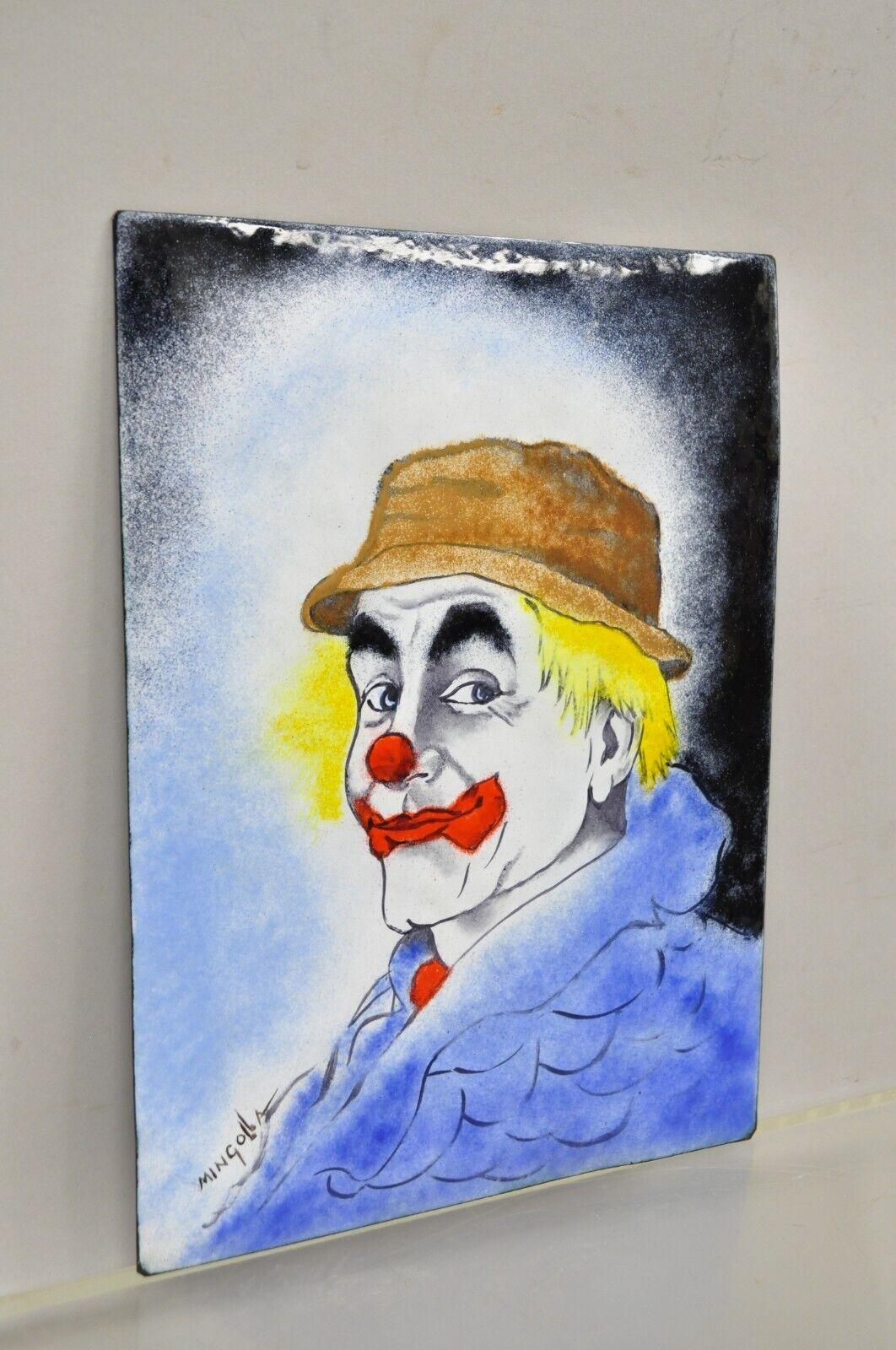 Dom Dominic Mingolla Enamel on Copper Painting Clown in Hat Portrait 12 x 9 In Good Condition For Sale In Philadelphia, PA