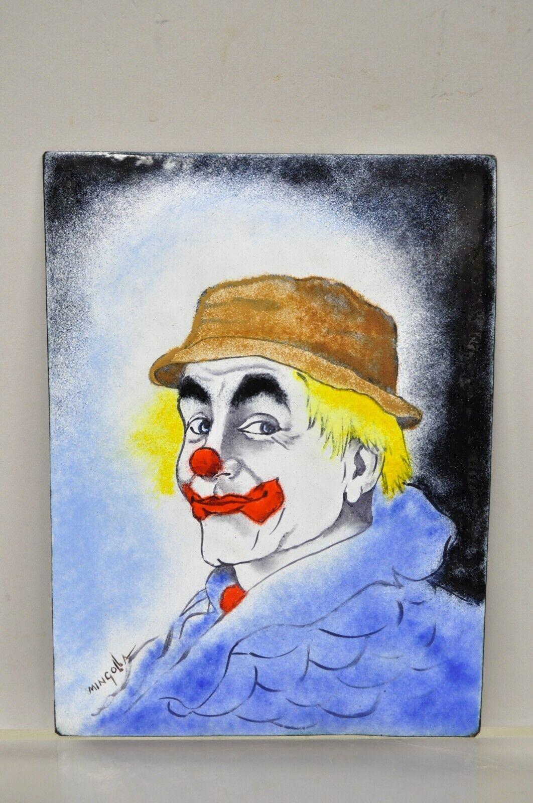 Dom Dominic Mingolla Enamel on Copper Painting Clown in Hat Portrait 12 x 9 For Sale 1