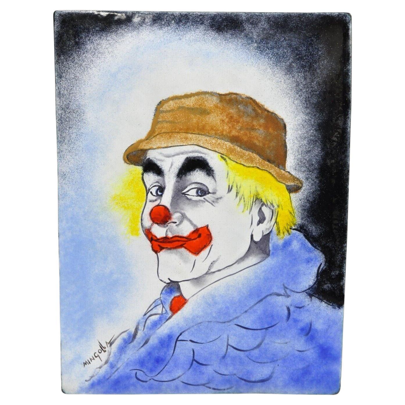 Dom Dominic Mingolla Enamel on Copper Painting Clown in Hat Portrait 12 x 9 For Sale