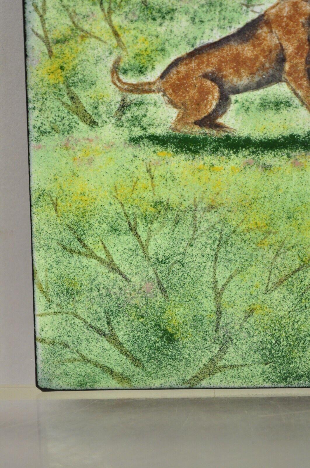 Modern Dom Dominic Mingolla Enamel on Copper Painting Girl with Dog in Field 12 x 9 For Sale