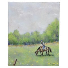 Dom Dominic Mingolla Enamel on Copper Painting Horse Rider in Pasture 10 x 8