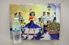 Dom Dominic Mingolla Enamel on Copper Painting Latin Woman Dancing Art