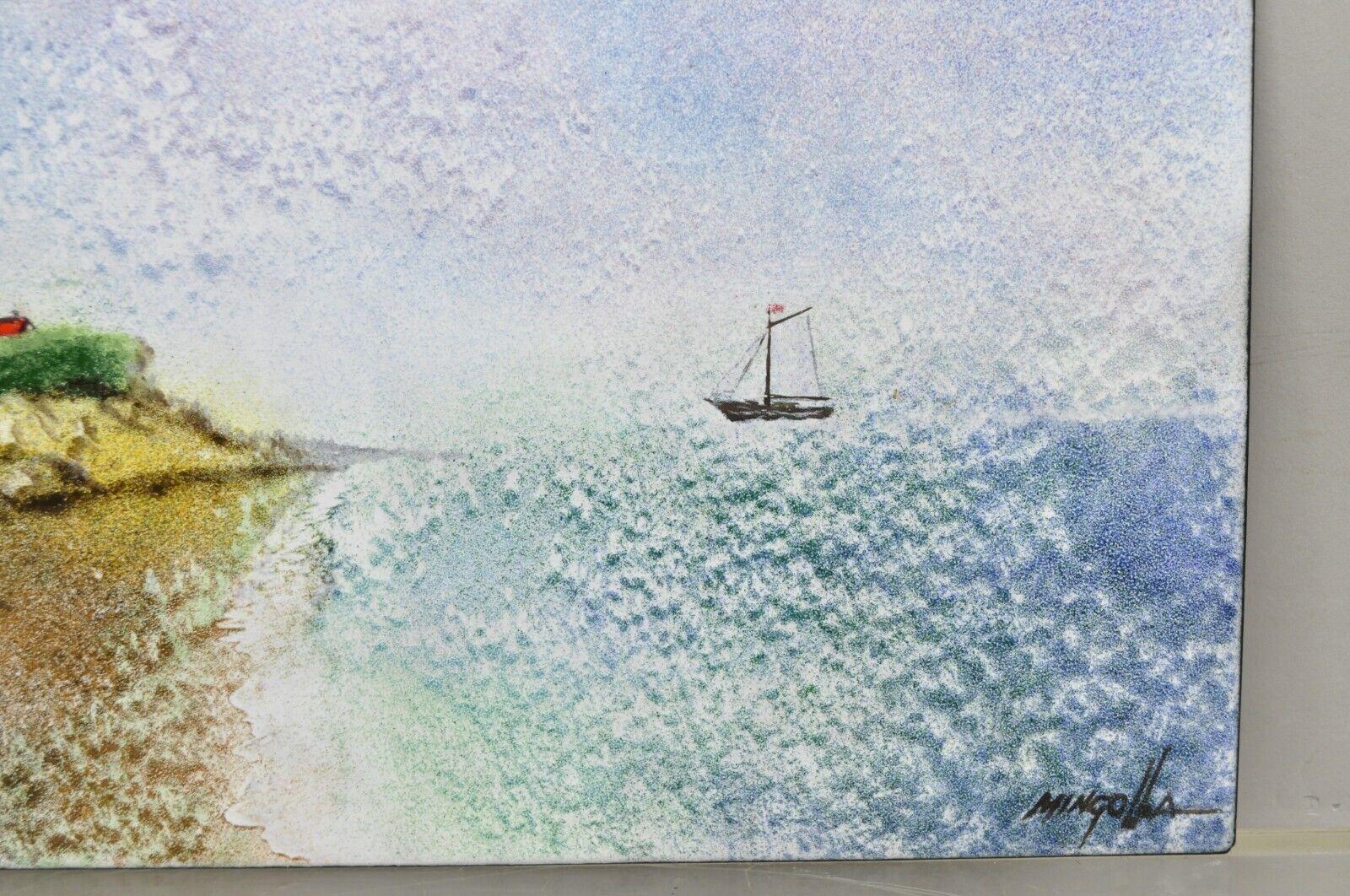 Dom Dominic Mingolla Esmalte sobre cobre Pintura Faro rojo Orilla del mar Cobre en venta