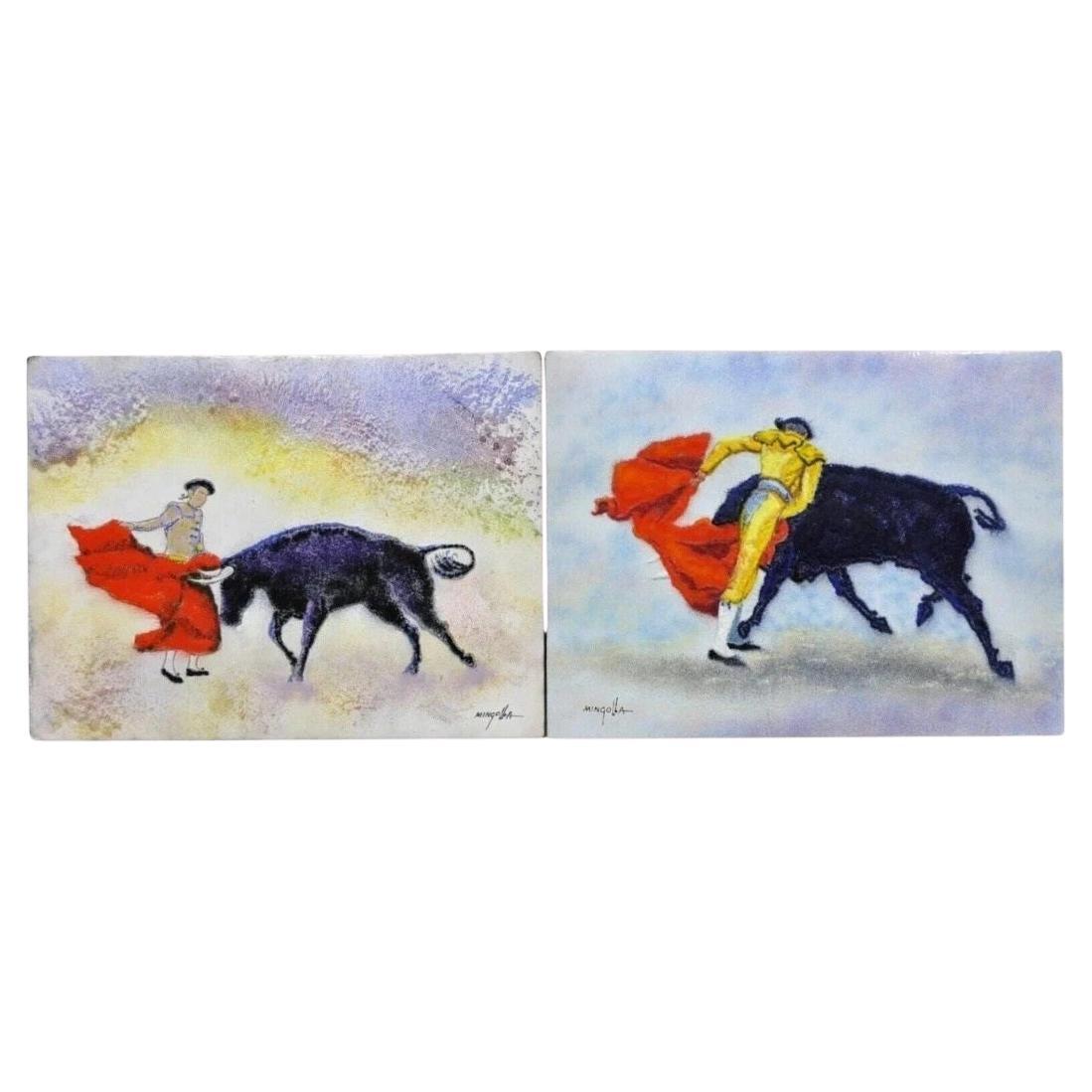 Dom Dominic Mingolla Enamel on Copper Painting Spanish Matador 9 x 12 - a Pair