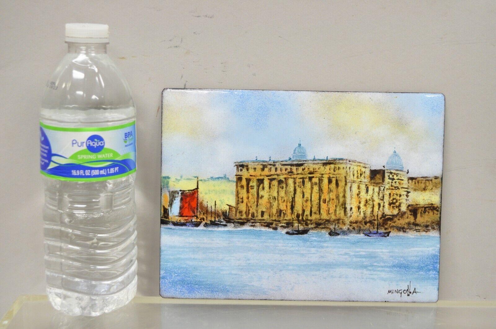 Dom Dominic Mingolla Enamel on Copper Small Painting Malta Mediterranean Sea 6 x 8. Item features enamel on copper painting, artist signature to bottom right corner, beautiful subject and color, unframed. Circa late 20th century. Measurements: 6