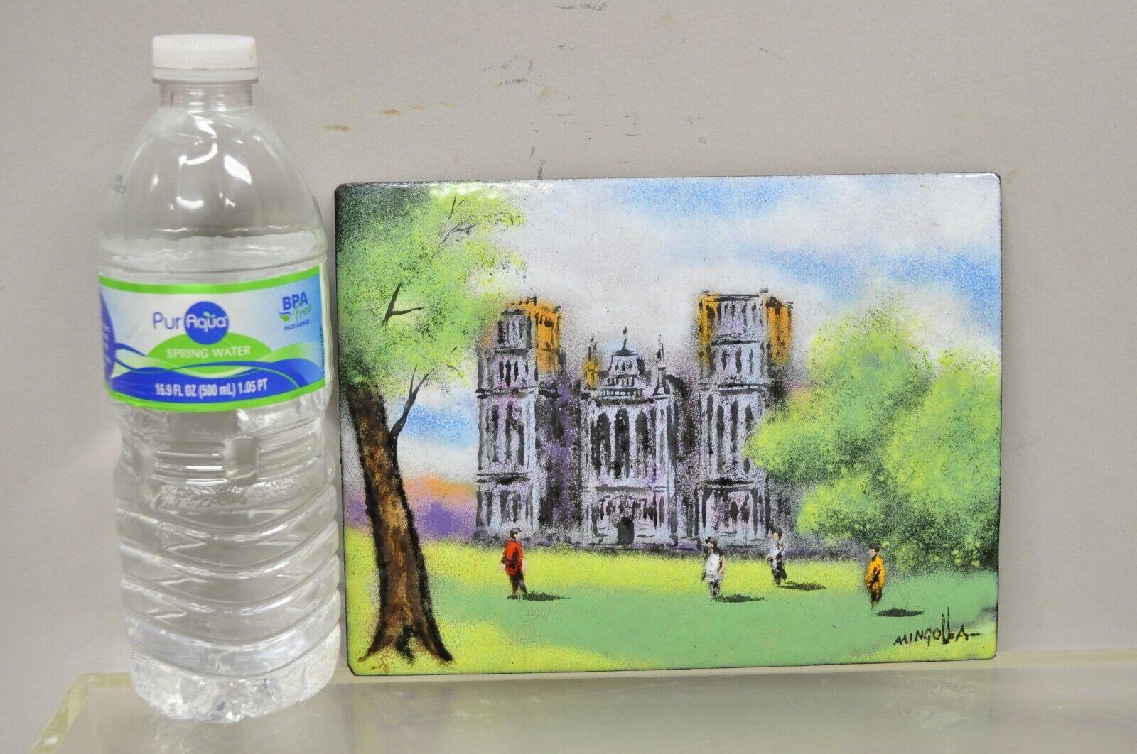 Dom Dominic Mingolla enamel on copper small painting. Possibly depicting the Cathedral of Notre Dame (?), 6 x 8. item features enamel on copper painting, artist signature to bottom right corner, beautiful subject and color, unframed. Circa Late 20th
