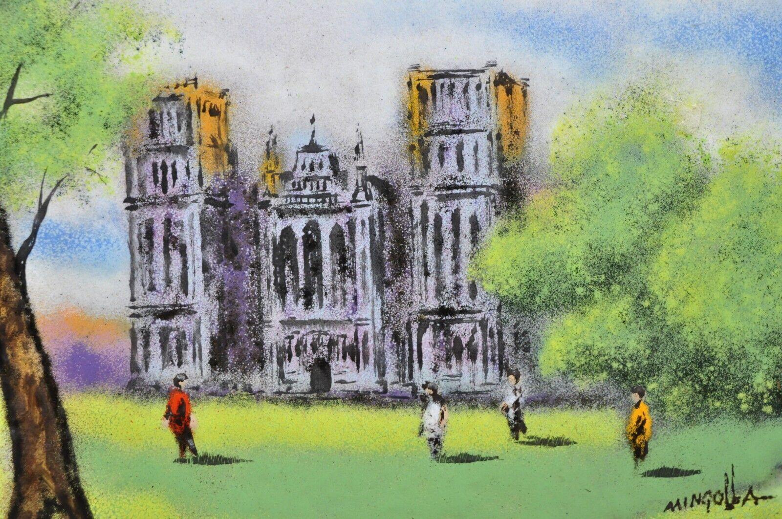 Modern Dom Dominic Mingolla Enamel on Copper Small Painting Notre Dame? Cathderal For Sale