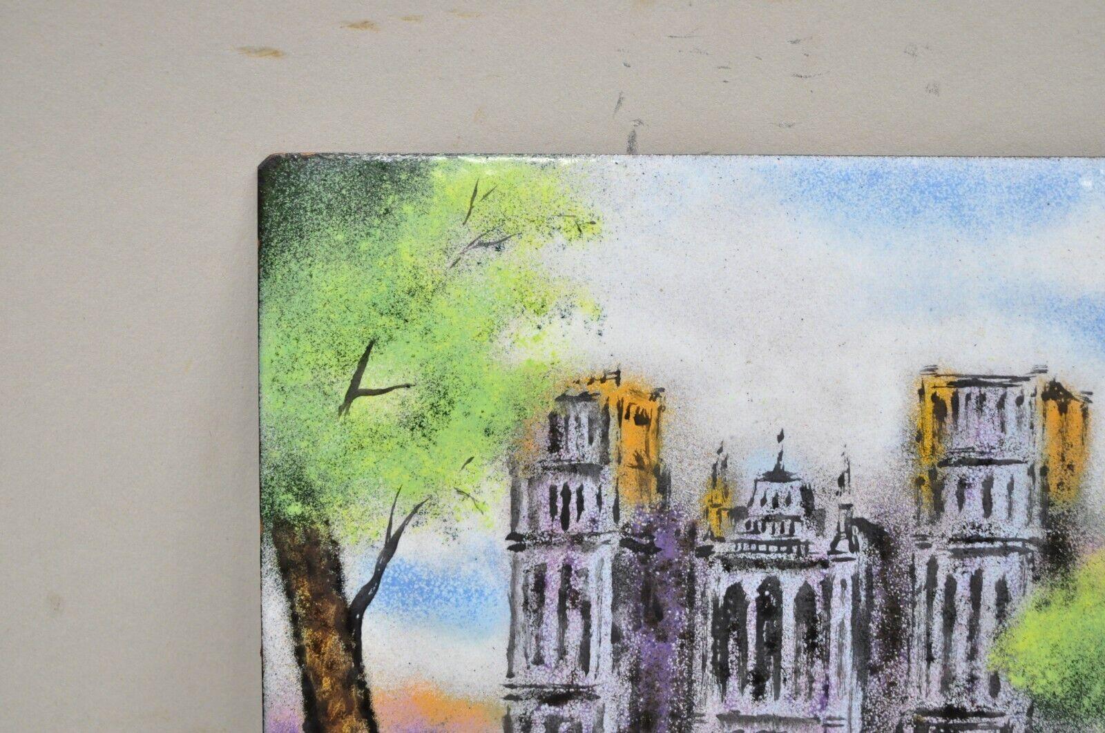 Modern Dom Dominic Mingolla Enamel on Copper Small Painting Notre Dame? Cathderal For Sale