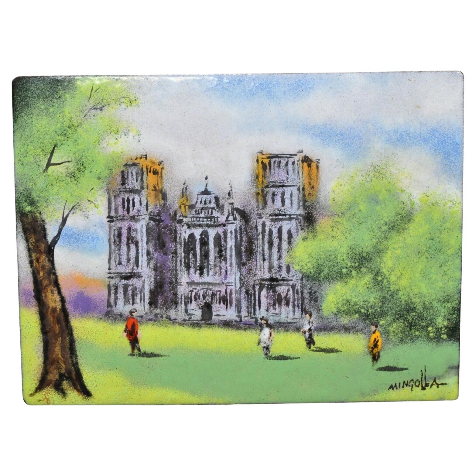 Dom Mingolla Petite peinture en émail sur cuivre Notre Dame ? Cathédrale