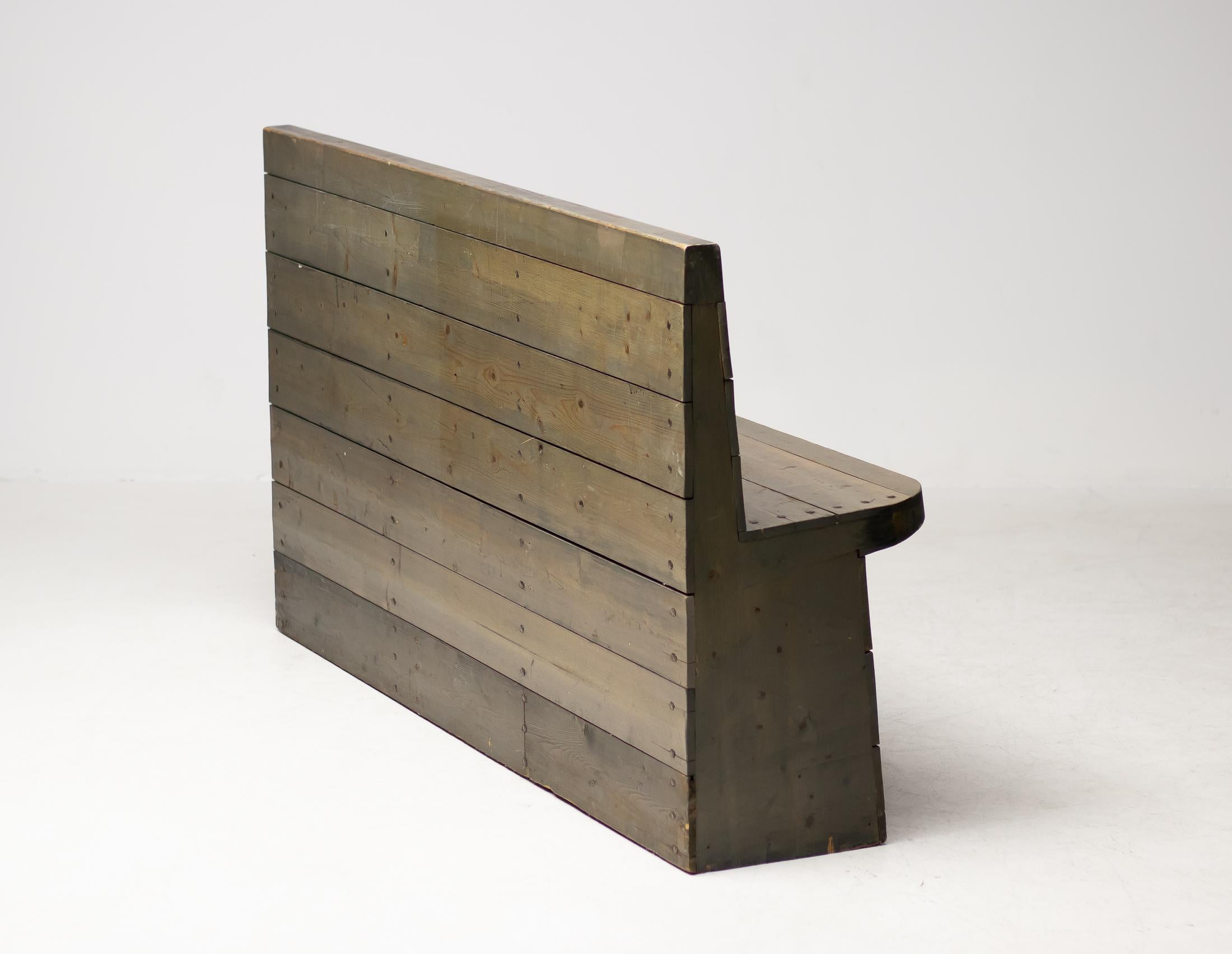 Rare bench designed by Dom Hans van der Laan and executed by Jan de Jong for the Sint-Willibrorduskerk Almelo, 1964. This bench originates from the church that had mostly benches with steps at the back. Very few of those benches survived, and this