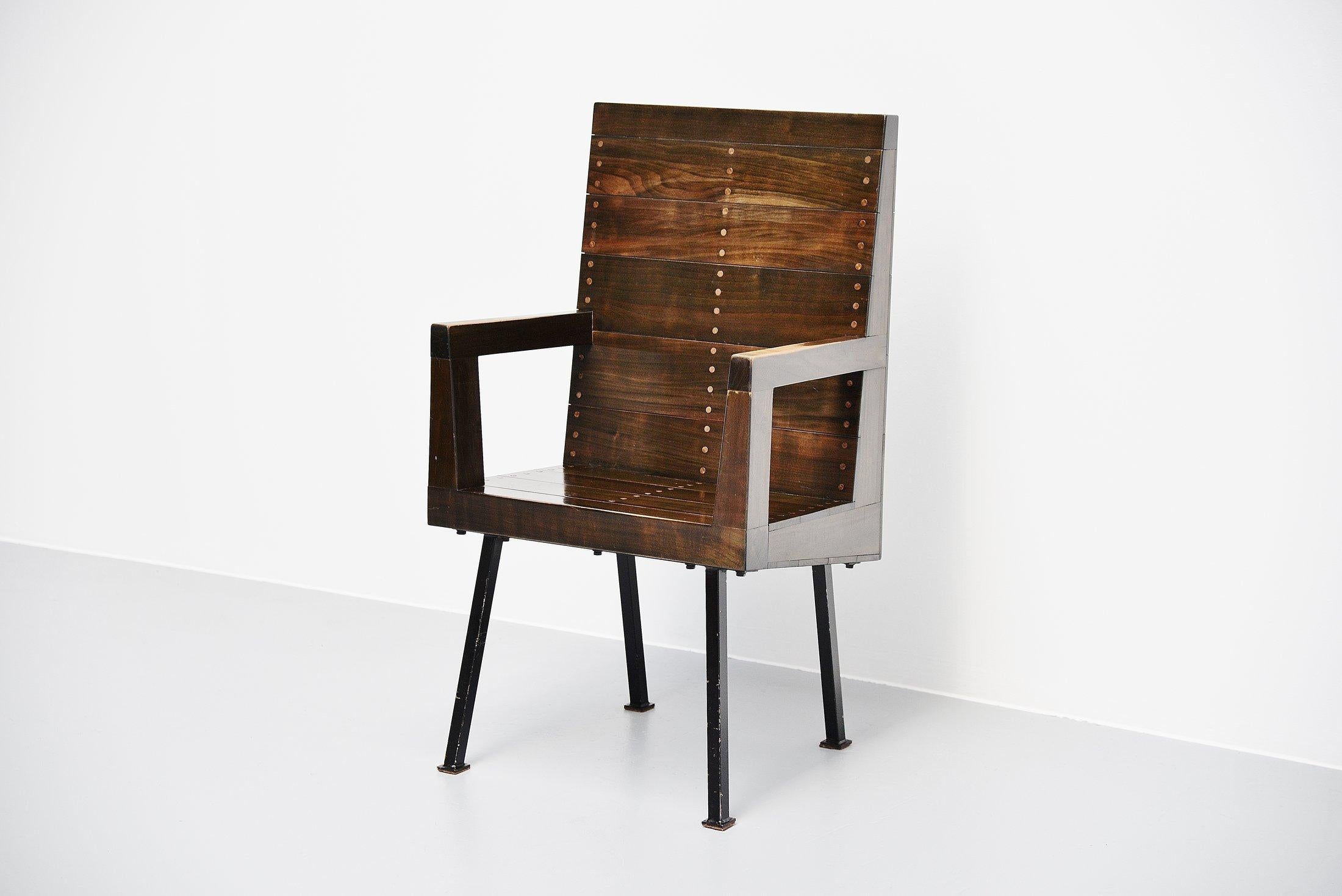 Rare and amazing high chair designed by Dom Hans van der Laan and executed by Jan de Jong for the Raadhuis Budel, 1962/1966. This chair comes from the town hall where Jan de Jong was the architect for and who decorated this town hall, also this