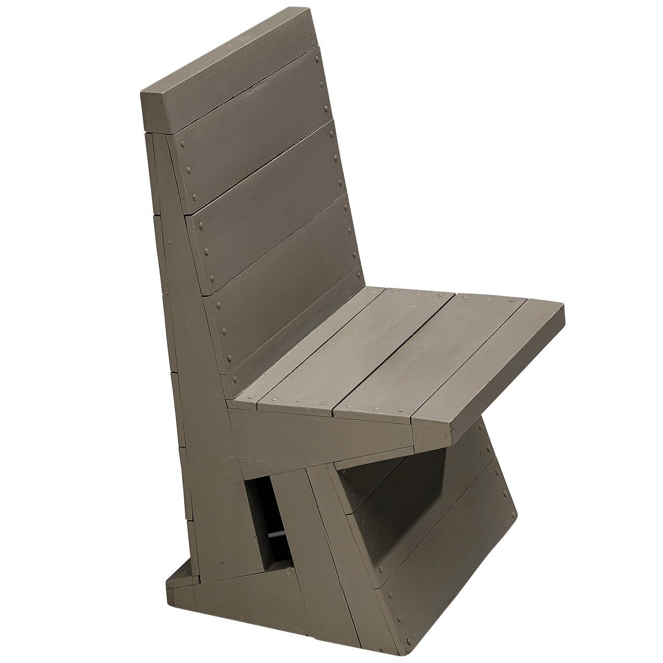 Dom Hans van der Laan High Chair in Grey Lacquered Pine with Metal Nails For Sale