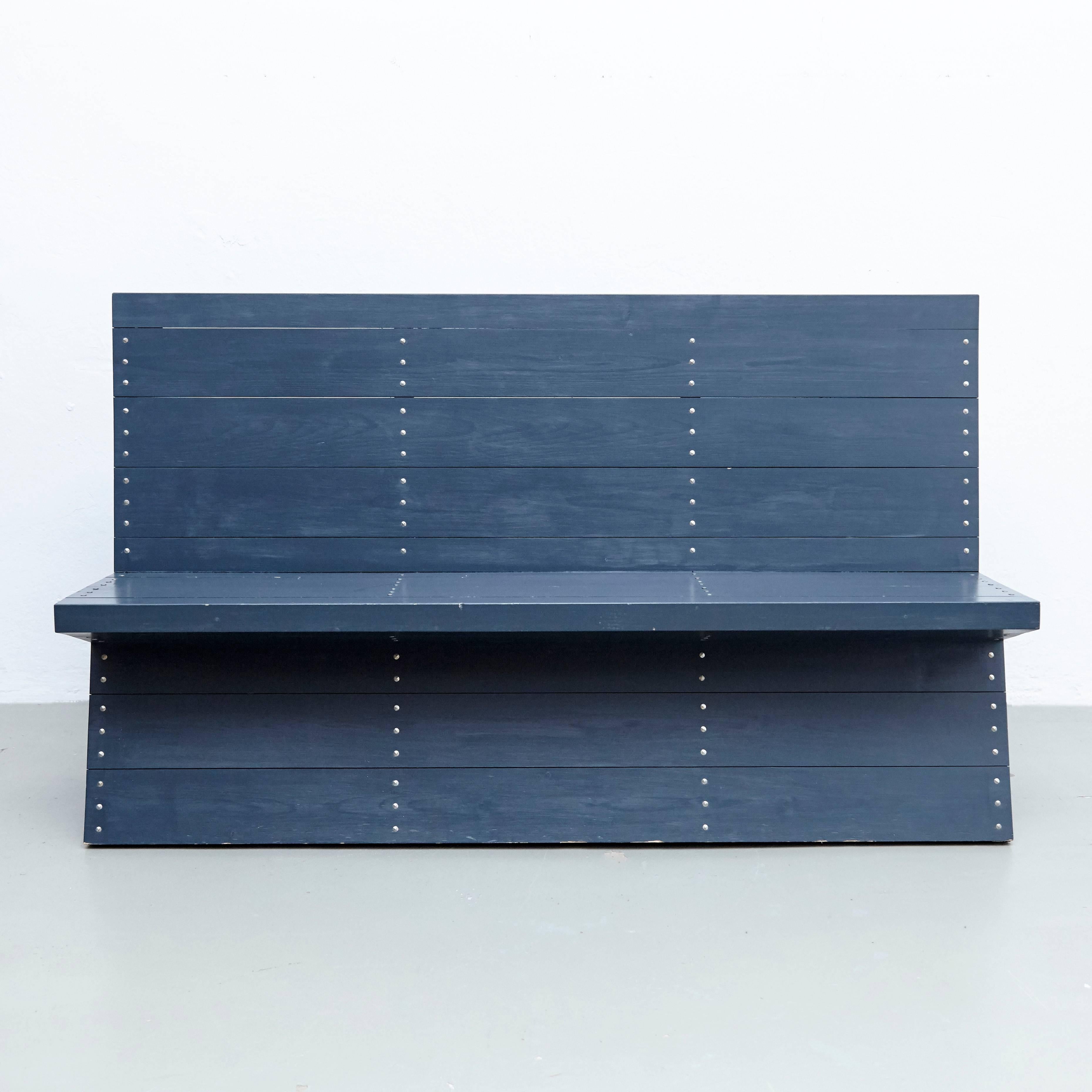 Dutch Dom Hans van der Laan Mid-Century Modern Lacquered Blue Rationalist Bench