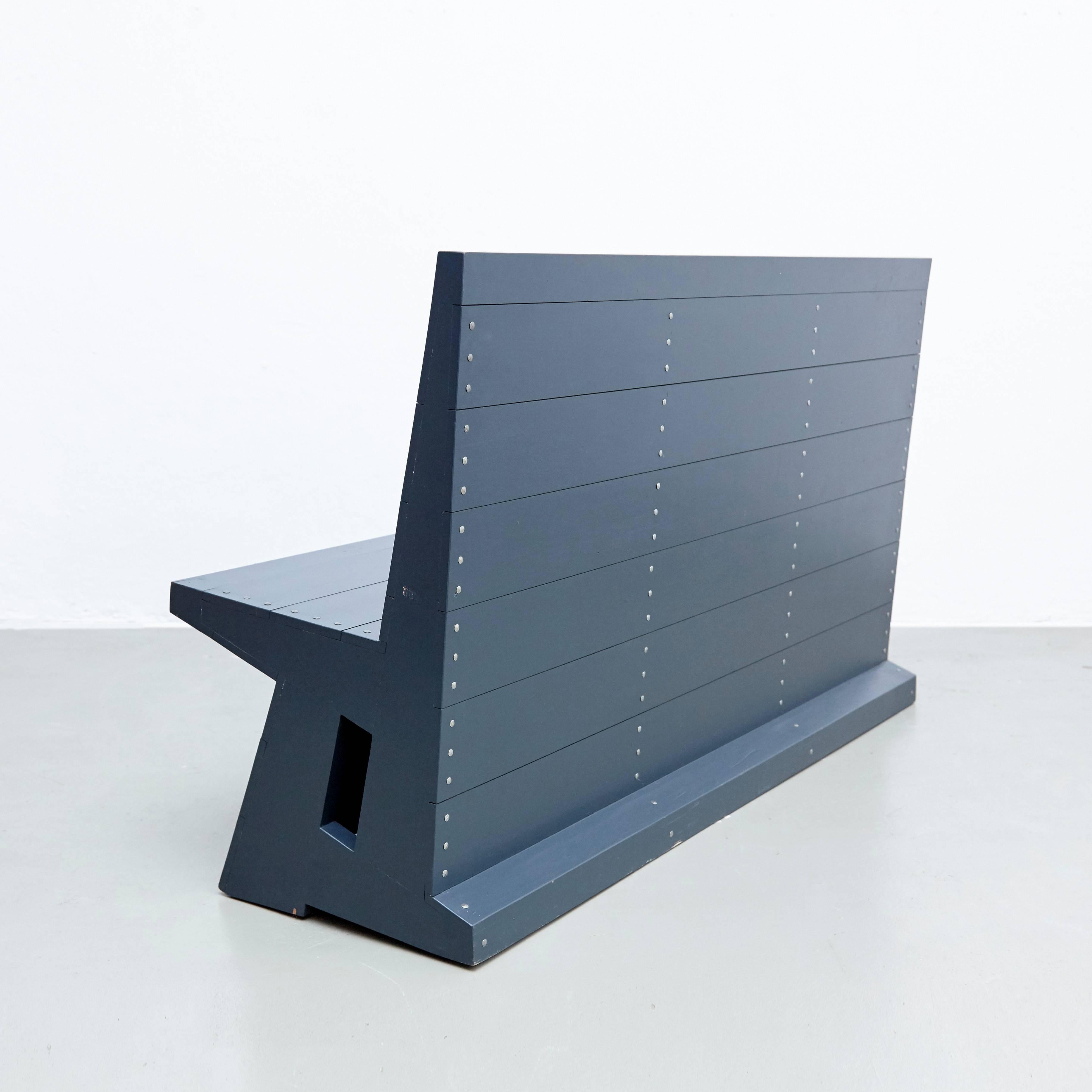 Wood Dom Hans van der Laan Mid-Century Modern Lacquered Blue Rationalist Bench