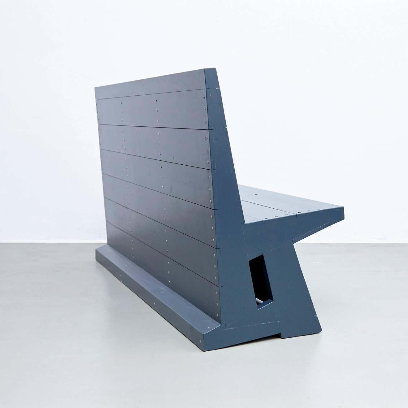 Wood Dom Hans van der Laan Mid-Century Modern Lacquered Blue Rationalist Bench For Sale