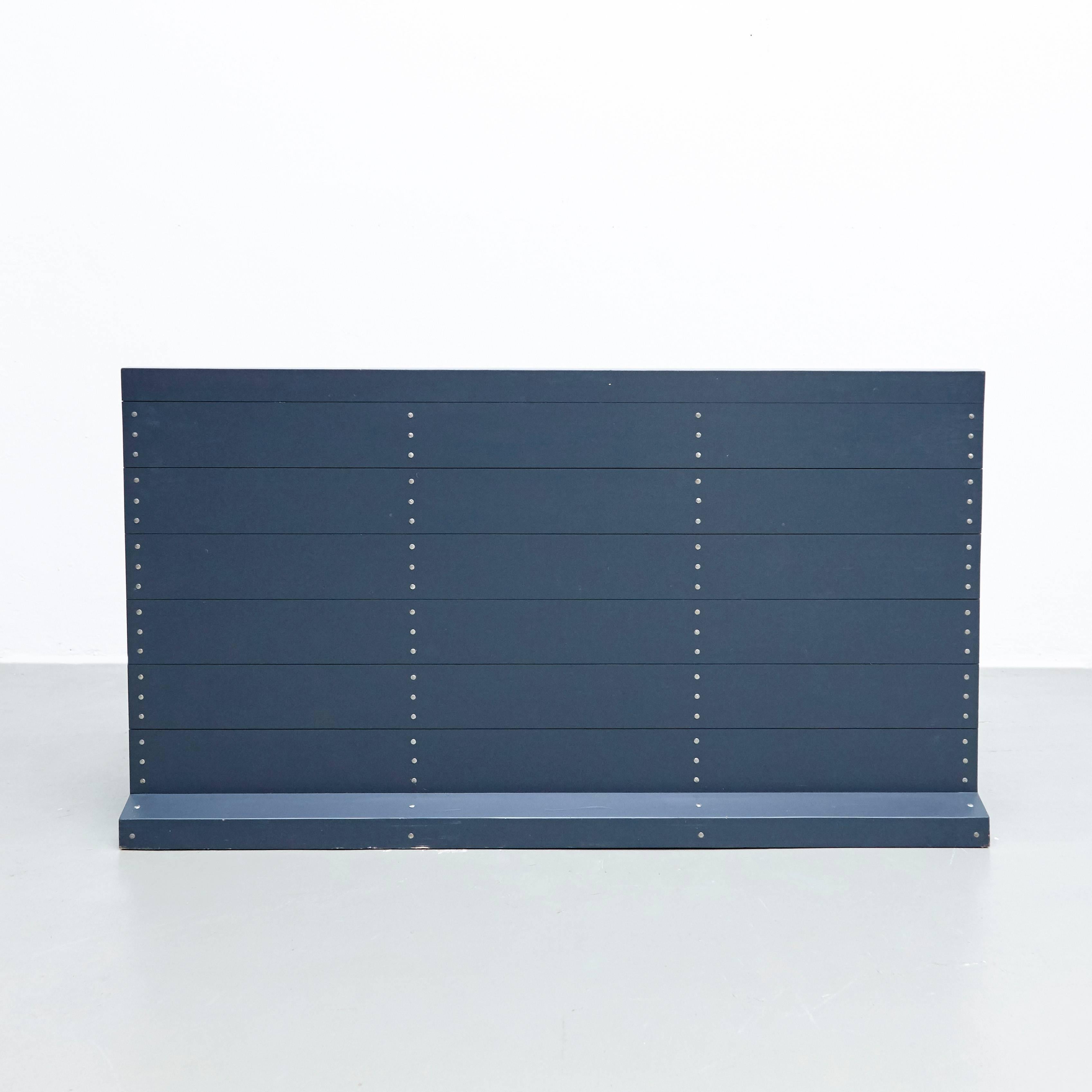 Dom Hans van der Laan Mid-Century Modern Lacquered Blue Rationalist Bench 1