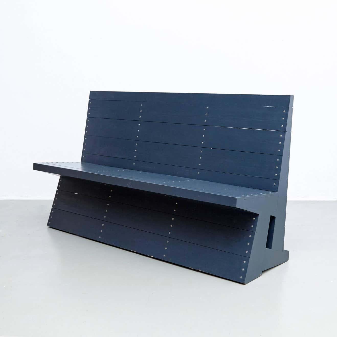 Dom Hans van der Laan Mid-Century Modern Lacquered Blue Rationalist Bench For Sale 3