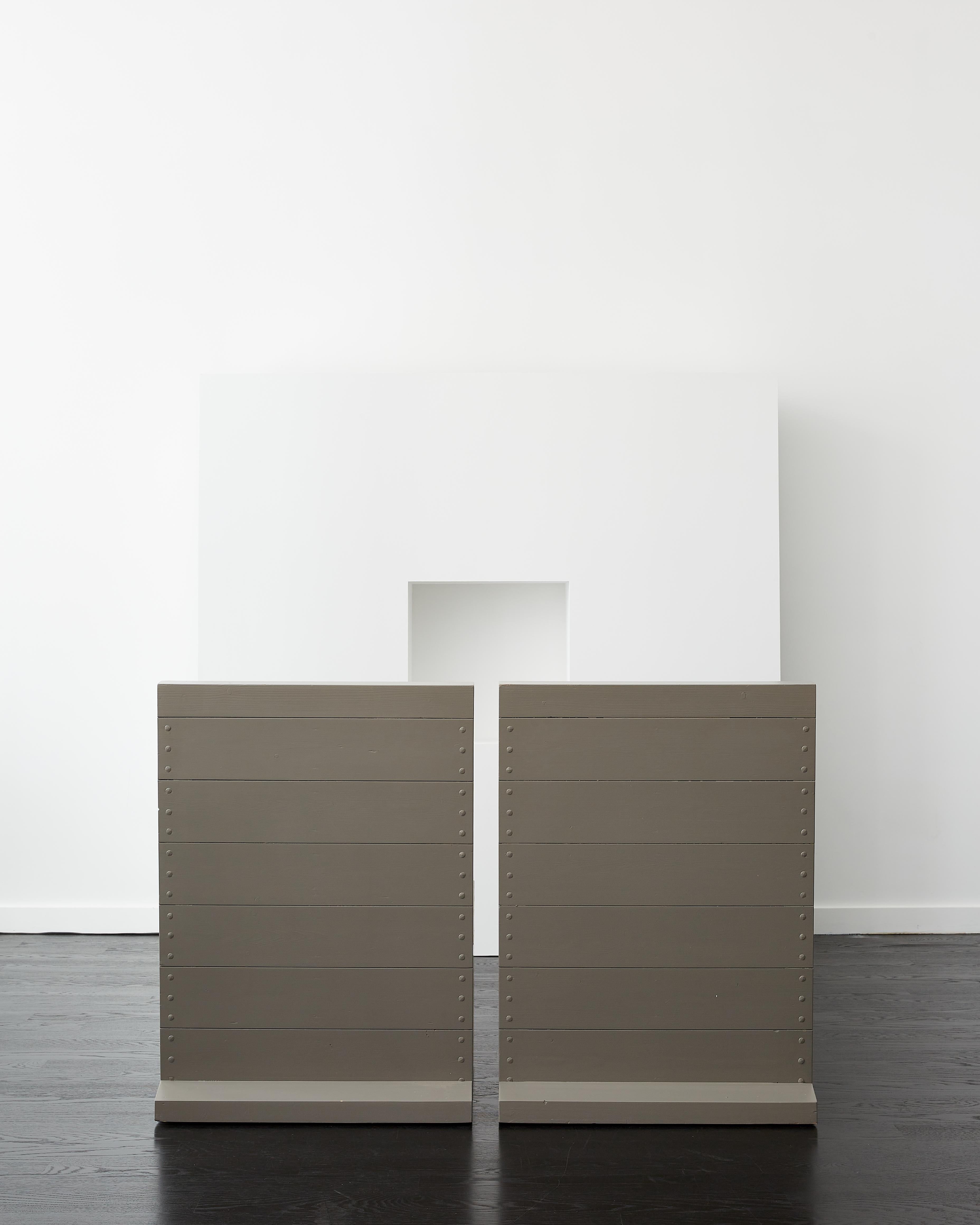 Dom Hans van der Laan Pair of Low Gray Chairs c. 1979 In Good Condition For Sale In Brooklyn, NY