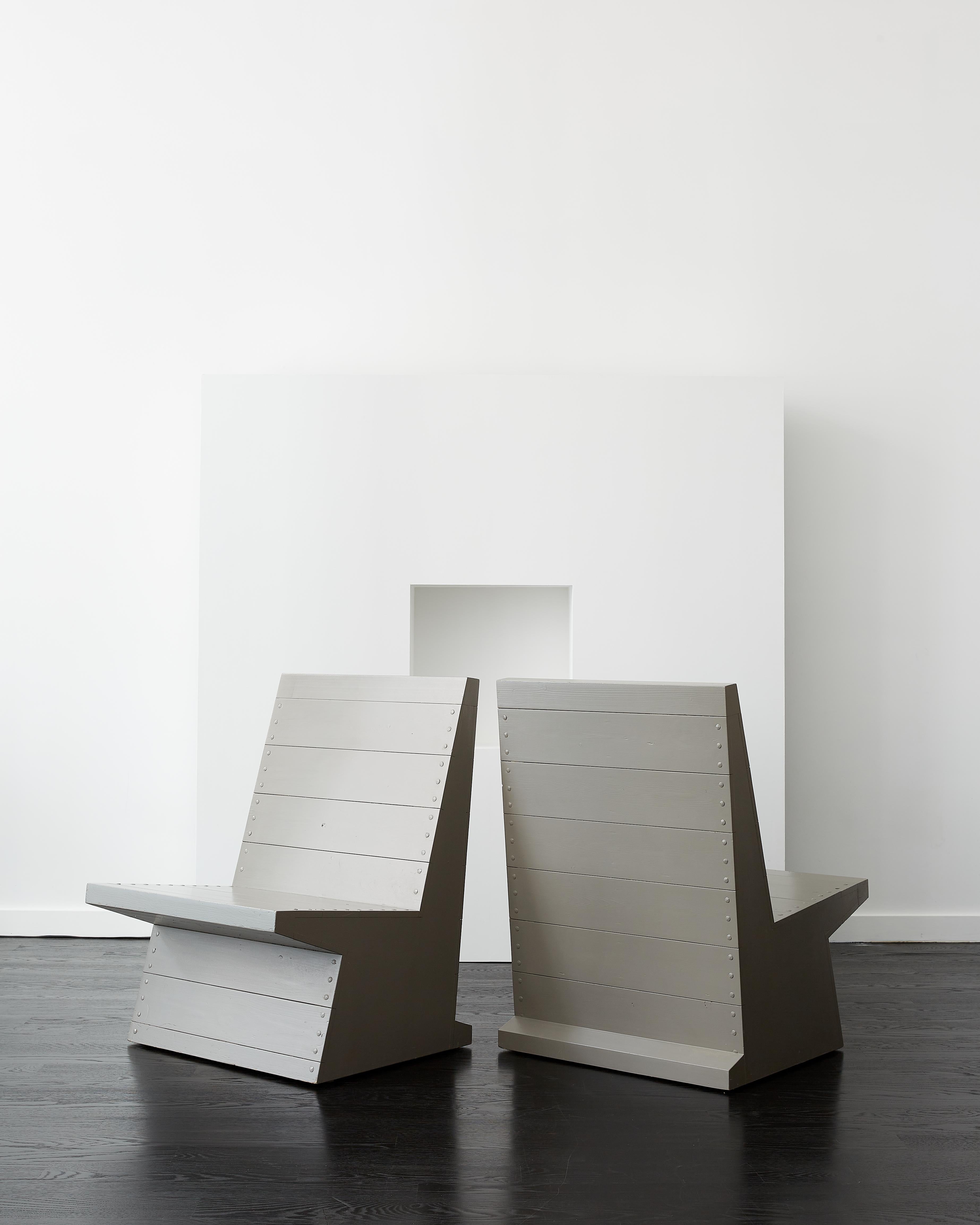 20th Century Dom Hans van der Laan Pair of Low Gray Chairs c. 1979 For Sale