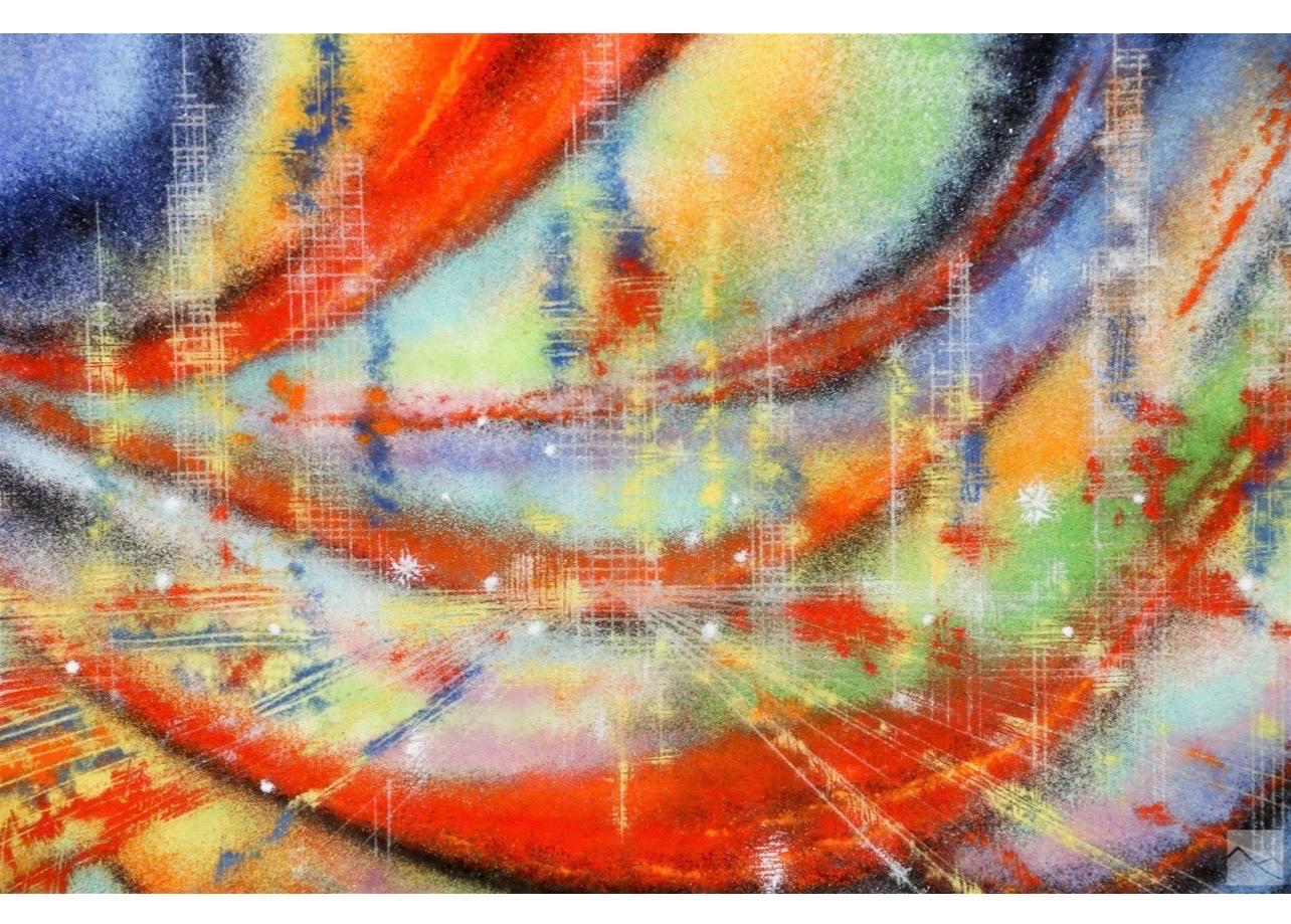 Peinture expressionniste abstraite en émail sur champ de couleur métallique de style Paul Jenkins - Abstrait Mixed Media Art par Dom Mingolla