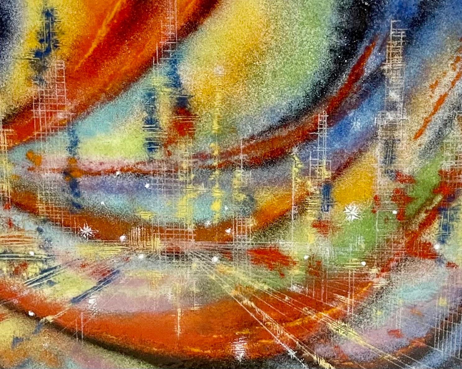 Peinture expressionniste abstraite en émail sur champ de couleur métallique de style Paul Jenkins en vente 4