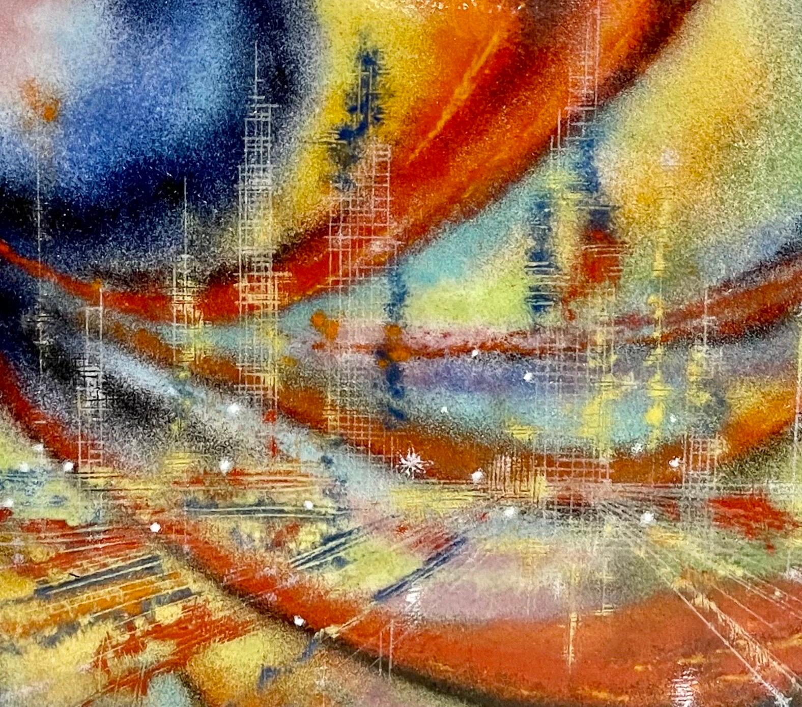 Peinture expressionniste abstraite en émail sur champ de couleur métallique de style Paul Jenkins en vente 5