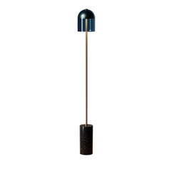 Doma Dark Burnished Brass and Blue Glass Floor Lamp