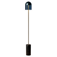 Doma Dark Burnished Brass and Blue Glass Floor Lamp