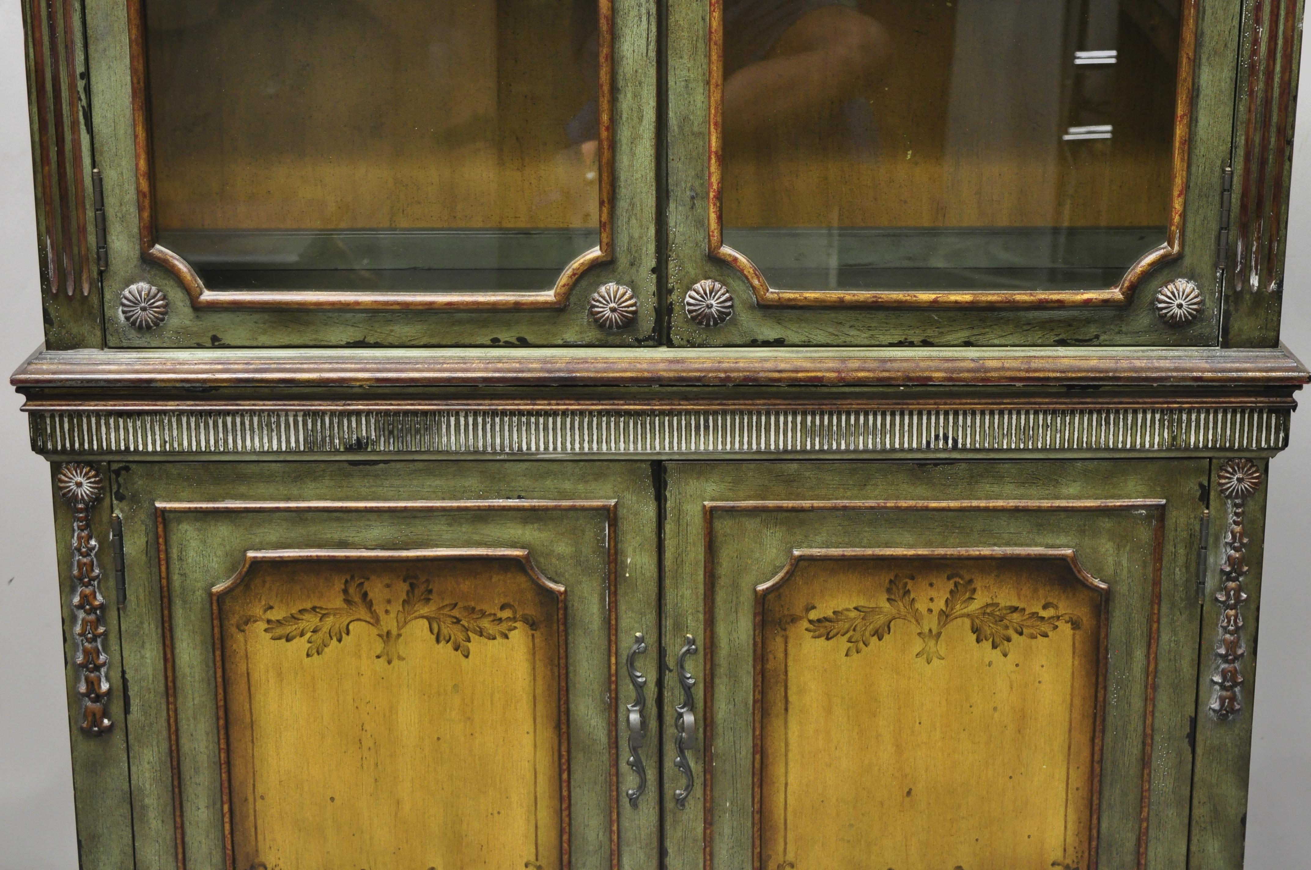 Glass Domain Home Fashions French Country Provincial Green Distress Painted Cupboard