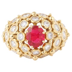 Dome 1 Carat Ruby and Diamonds 18 Carat Yellow Gold Ring