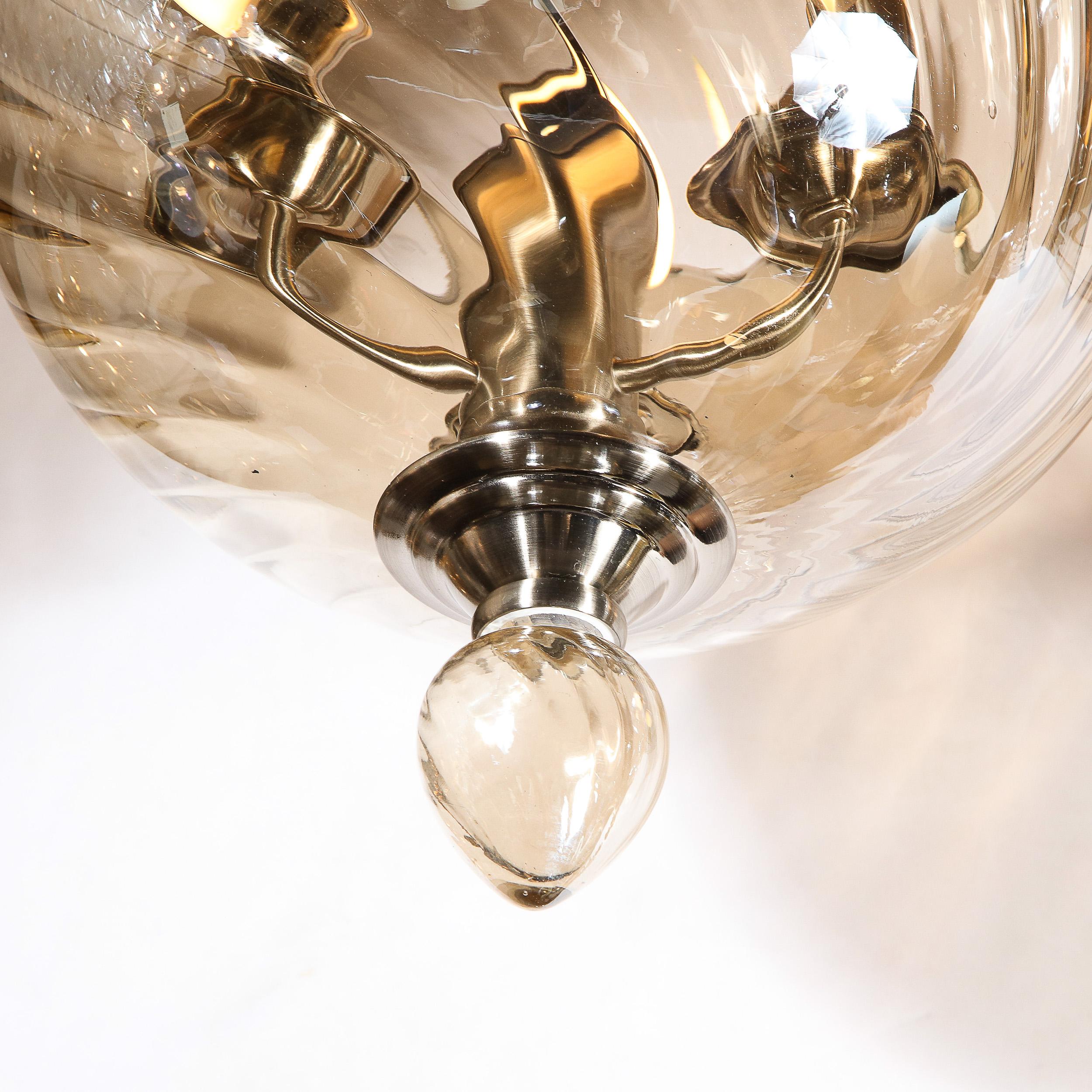Dome and Teardrop Detail Pendant in Amber Murano Handblown Glass In Excellent Condition For Sale In New York, NY