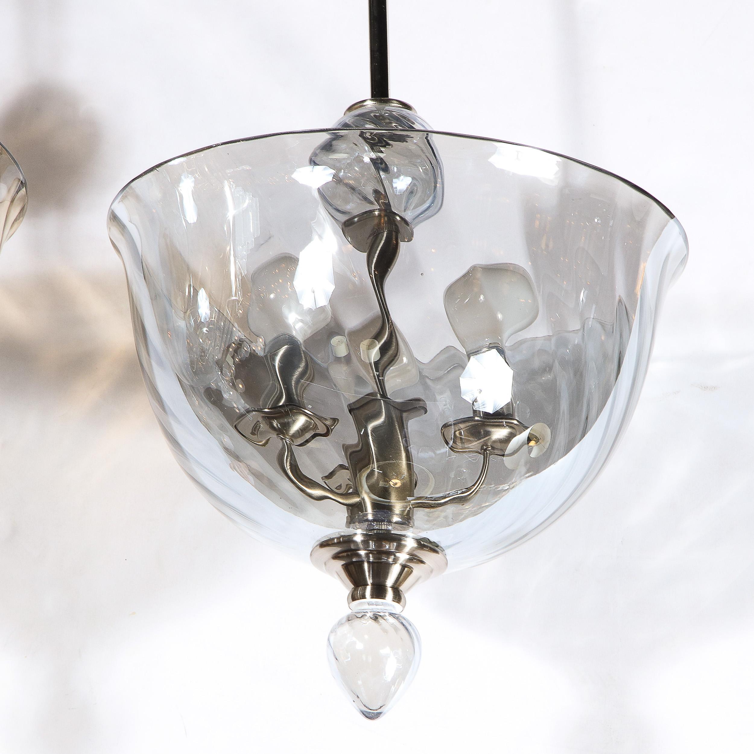 Murano Glass Dome and Teardrop Detail Pendant in Smoked Grey Murano Handblown Glass For Sale
