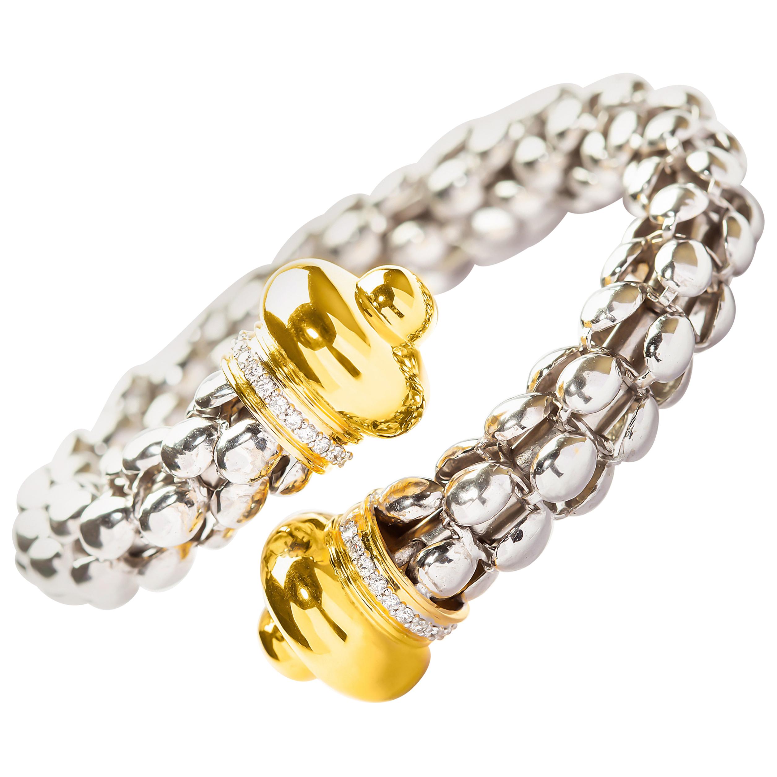 Dome Bracelet in 18 Karat White and Yellow Gold Set with Diamonds For Sale