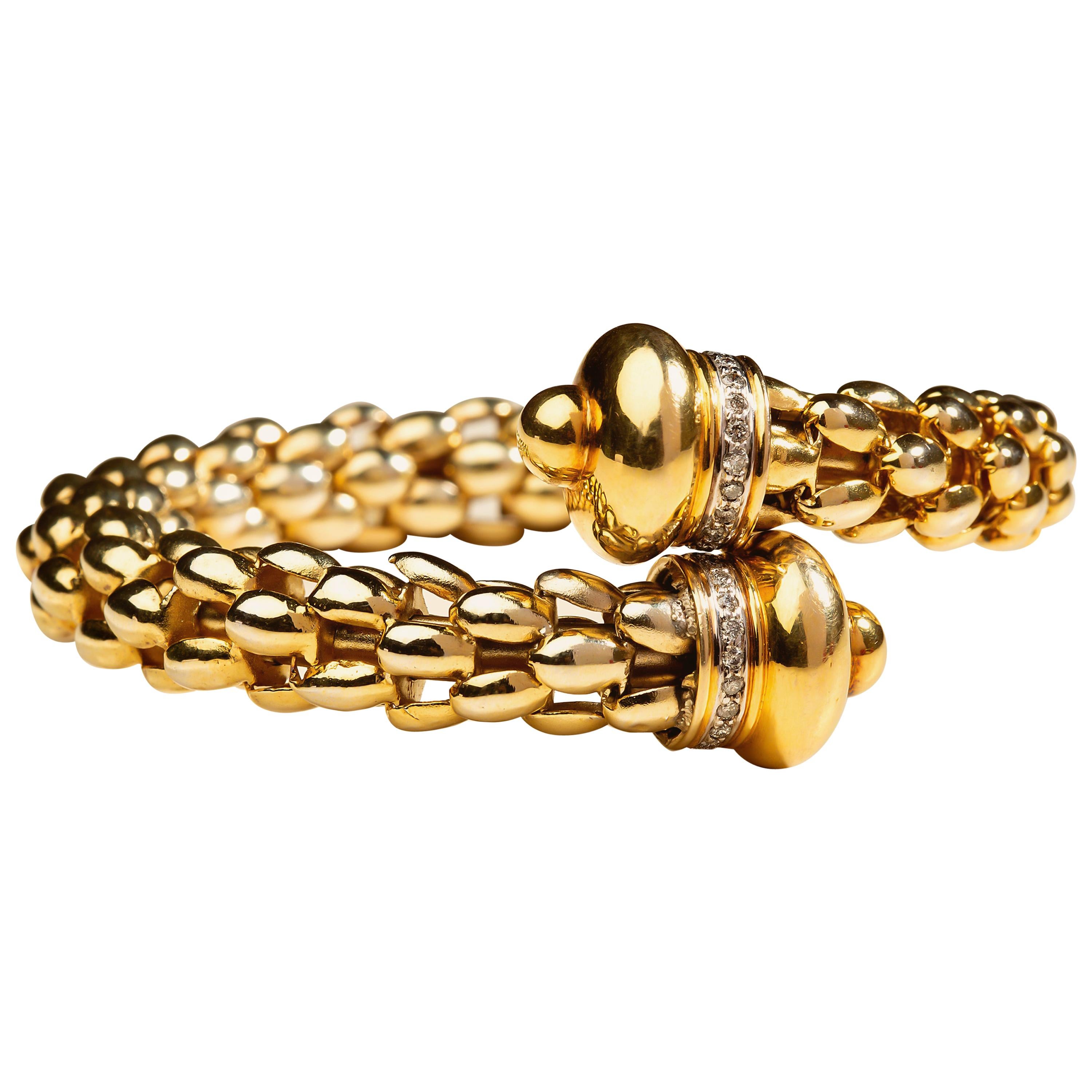 Dome Bracelet in 18 Karat Yellow and White Gold Set with Diamonds For Sale