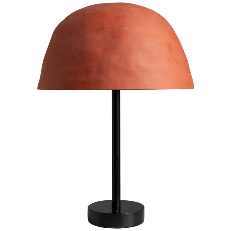 Dome Ceramic Table Lamp with Tan or Terracotta Shade and Painted Steel Base For Sale
