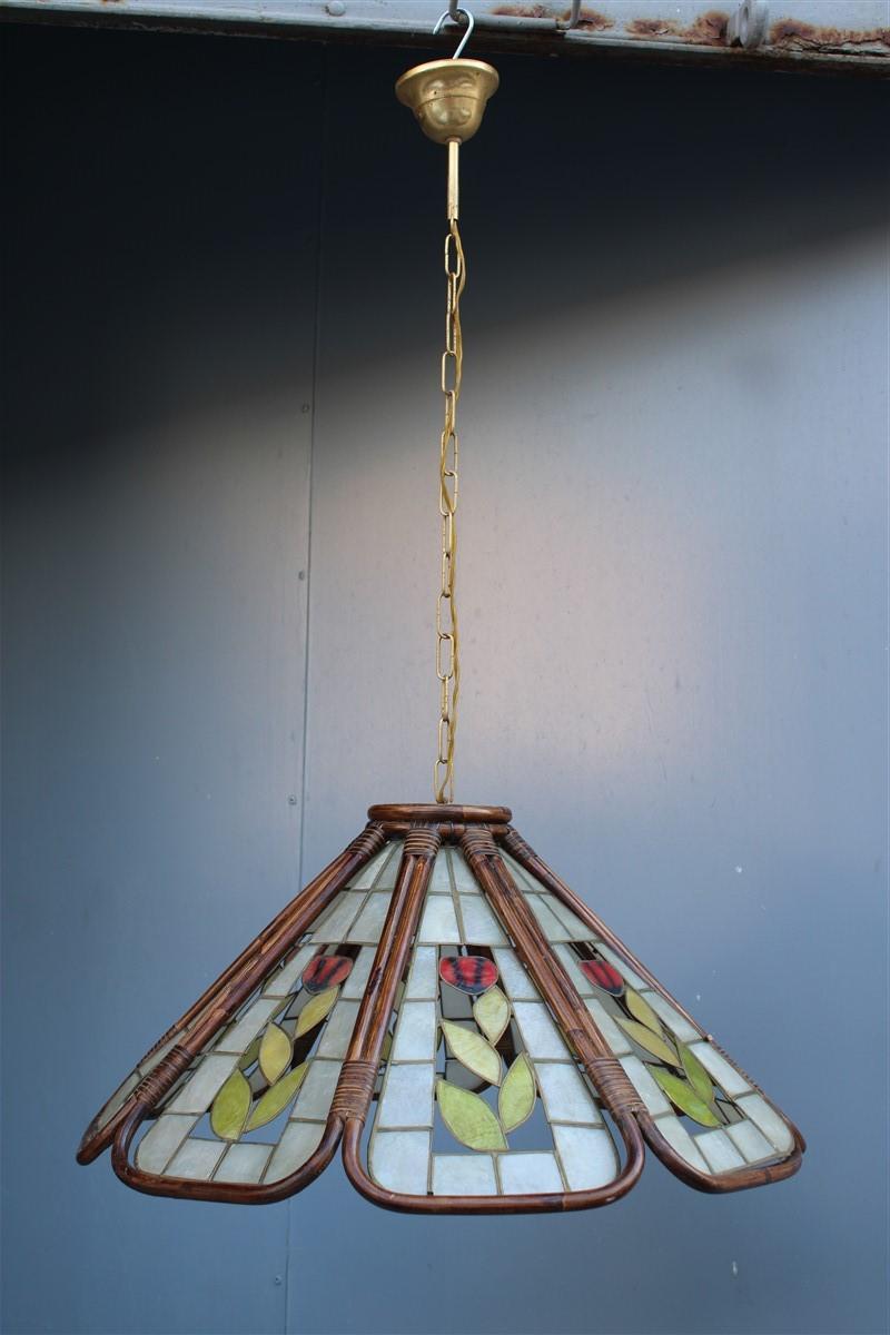 Mid-Century Modern Dome Chandelier in Bamboo Italian Design 1970s Flowers For Sale