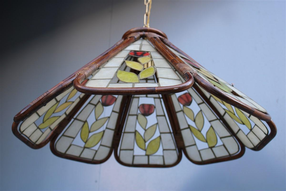 Late 20th Century Dome Chandelier in Bamboo Italian Design 1970s Flowers For Sale