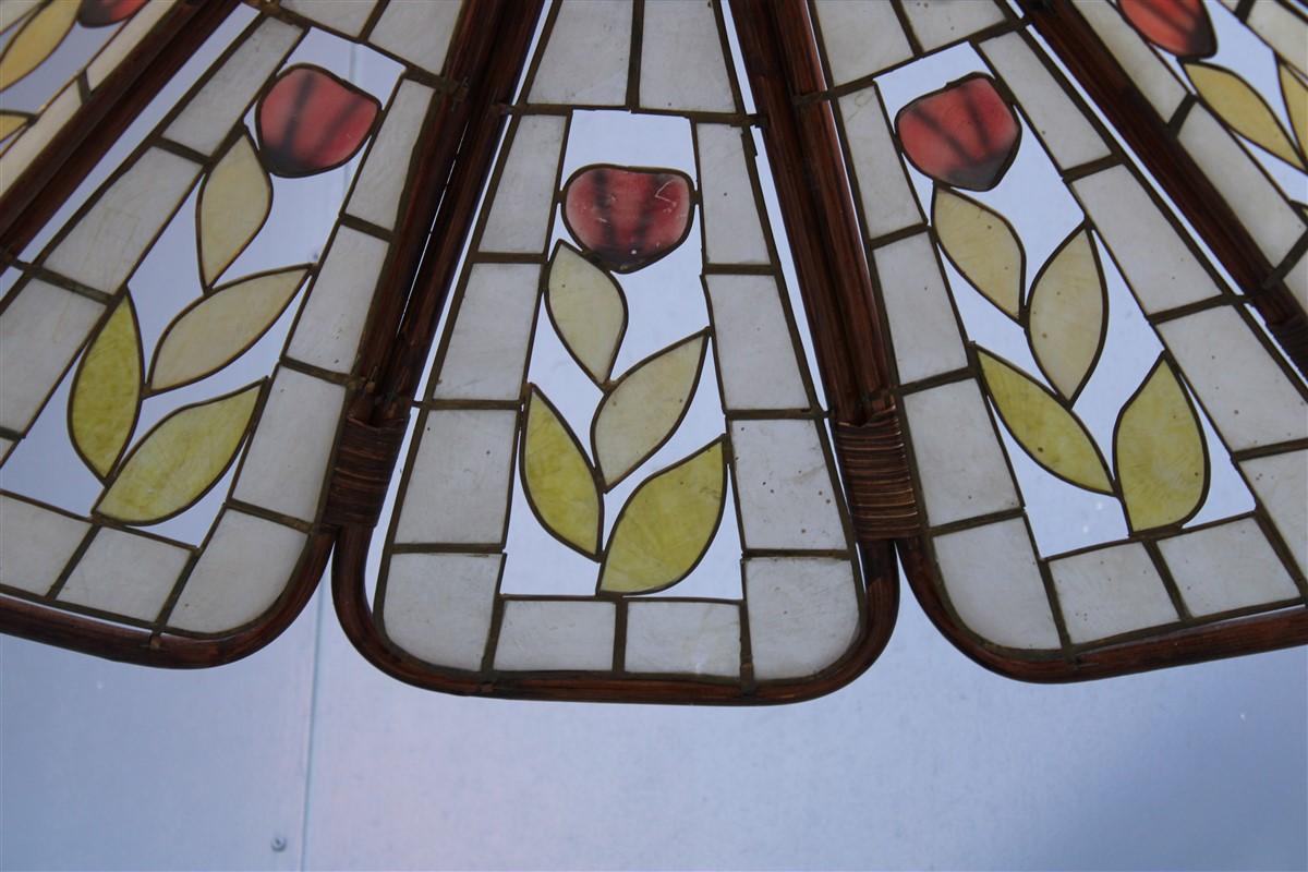 Bambou Lustre à dôme en bambou avec fleurs, design italien, années 1970 en vente