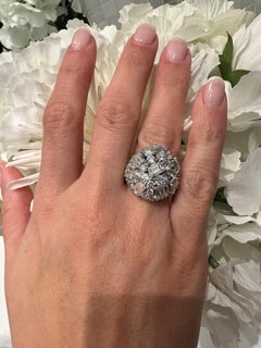 Dome Cluster Emerald and Round Diamond Ring