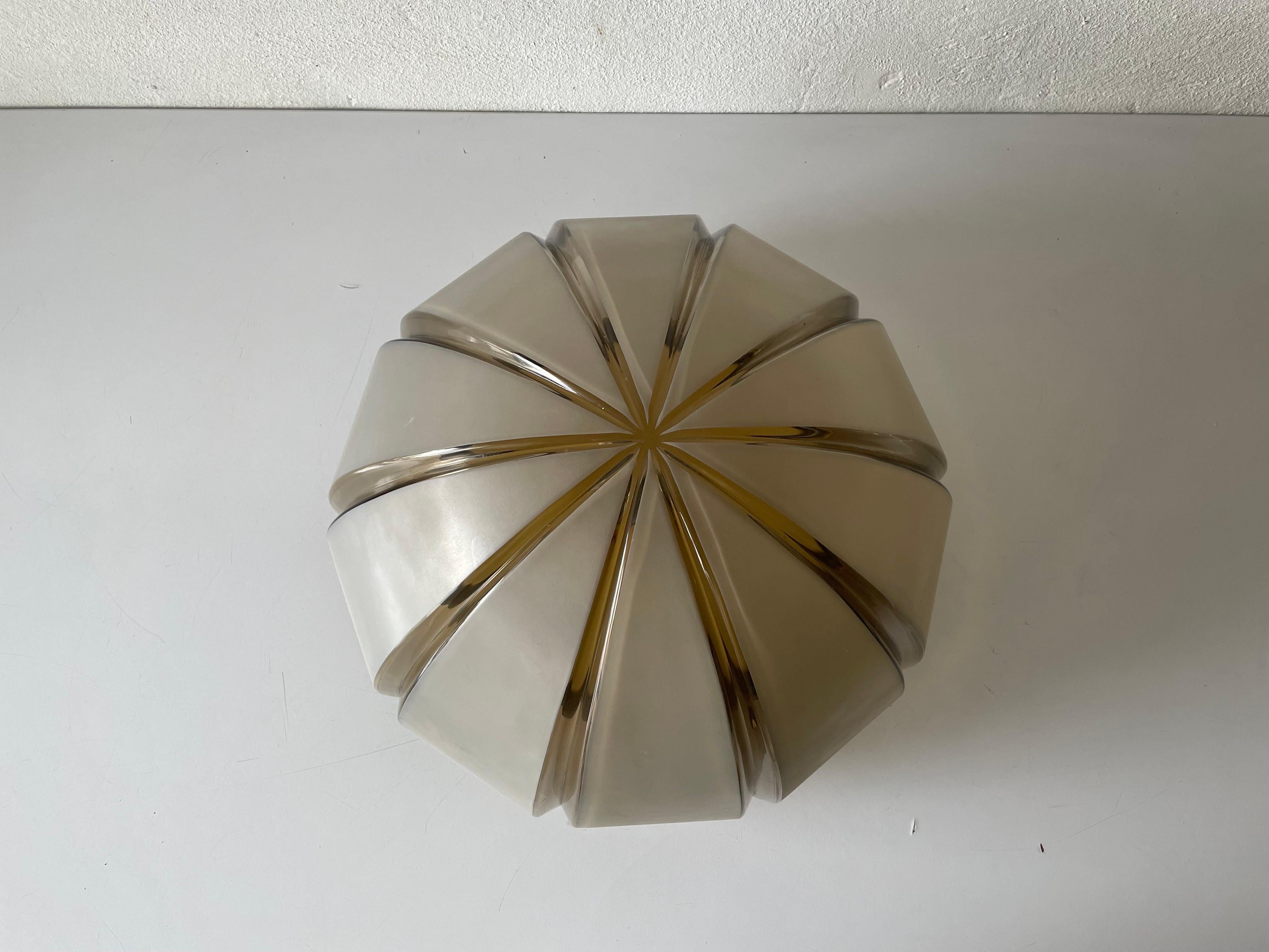Dome Design Grey Glass Wall or Ceiling Lamp by Peill Putzler, 1970s, Germany In Good Condition For Sale In Hagenbach, DE
