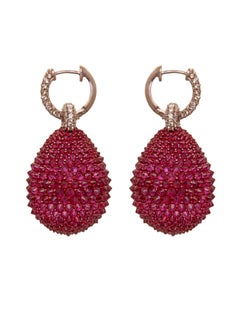 Comet Tropfenohrringe aus 18KT Gold, Rubin und natürlichen Diamanten