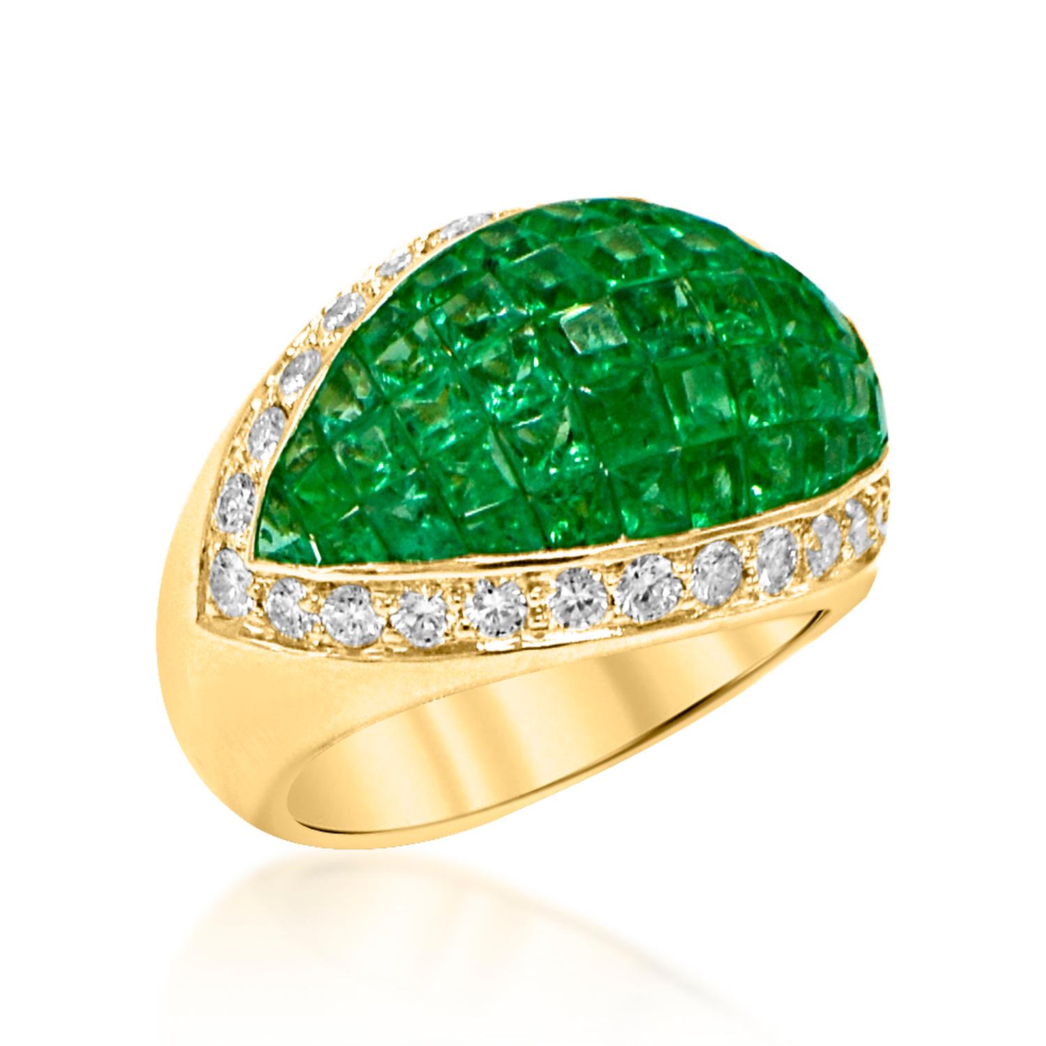Dome Emerald Invisible Setting Ring & Diamonds 18 karat Gold Emerald Dome For Sale 8