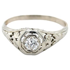 Vintage Dome Filigree Ring - 18K White gold dome ring, 0.15ct old European cut diamond