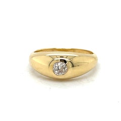 Dome Gold ring, Bezel set, 0.3CT Old Mine Diamond, 18k Gold, vintage stayle ring