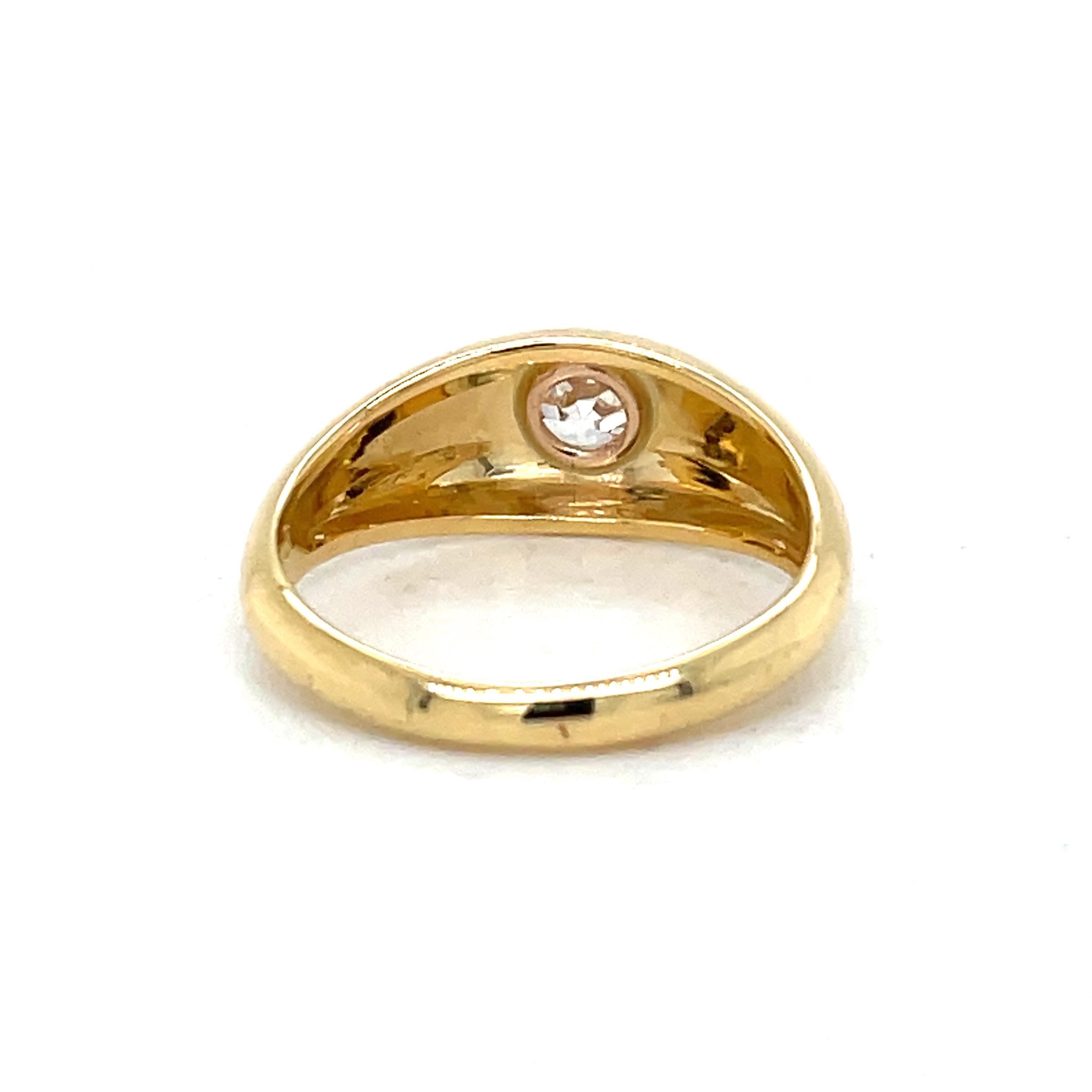 For Sale:  Dome Gold ring, Bezel set, 0.3CT Old Mine Diamond, 18k Gold, vintage stayle ring 6