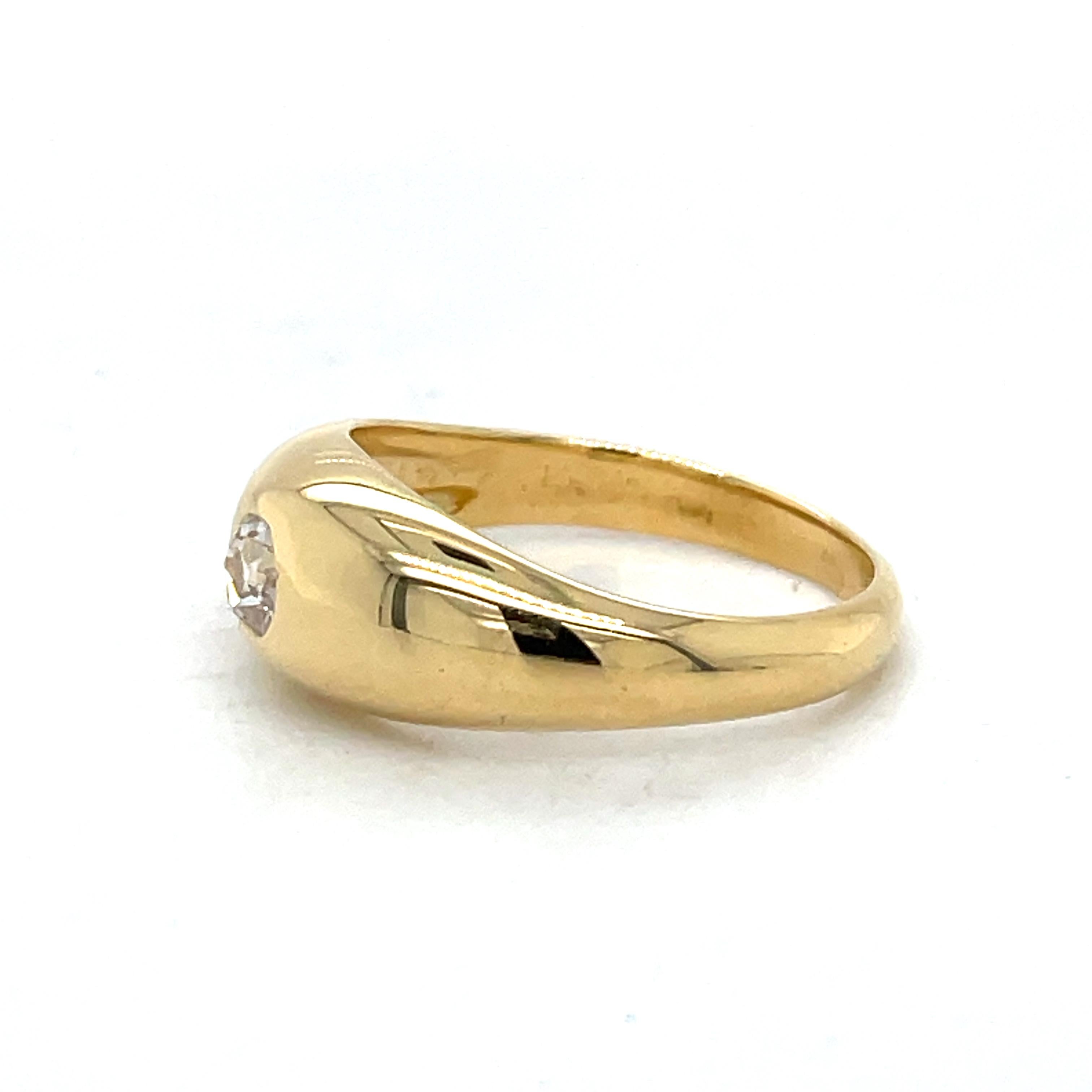 For Sale:  Dome Gold ring, Bezel set, 0.3CT Old Mine Diamond, 18k Gold, vintage stayle ring 7