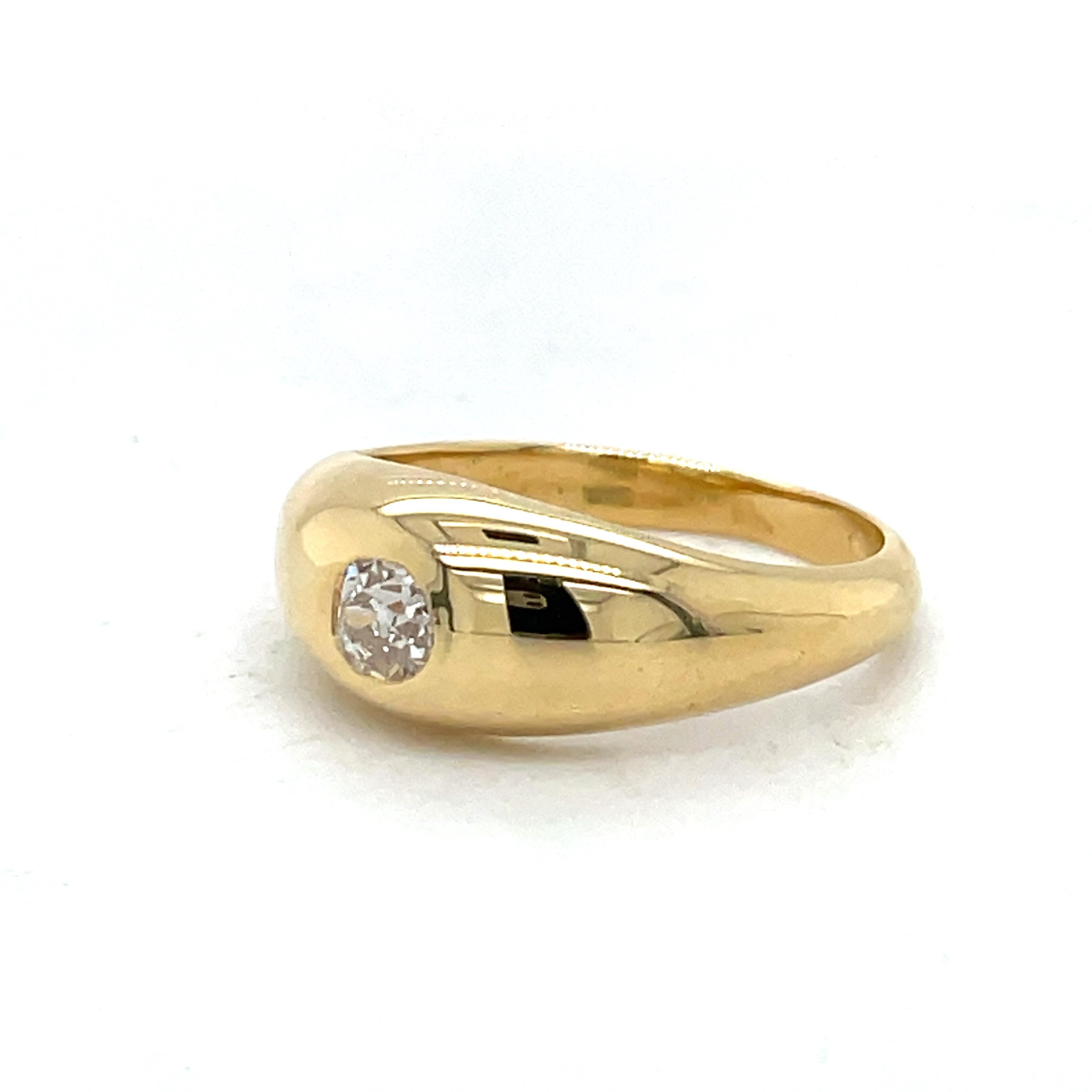 For Sale:  Dome Gold ring, Bezel set, 0.3CT Old Mine Diamond, 18k Gold, vintage stayle ring 8