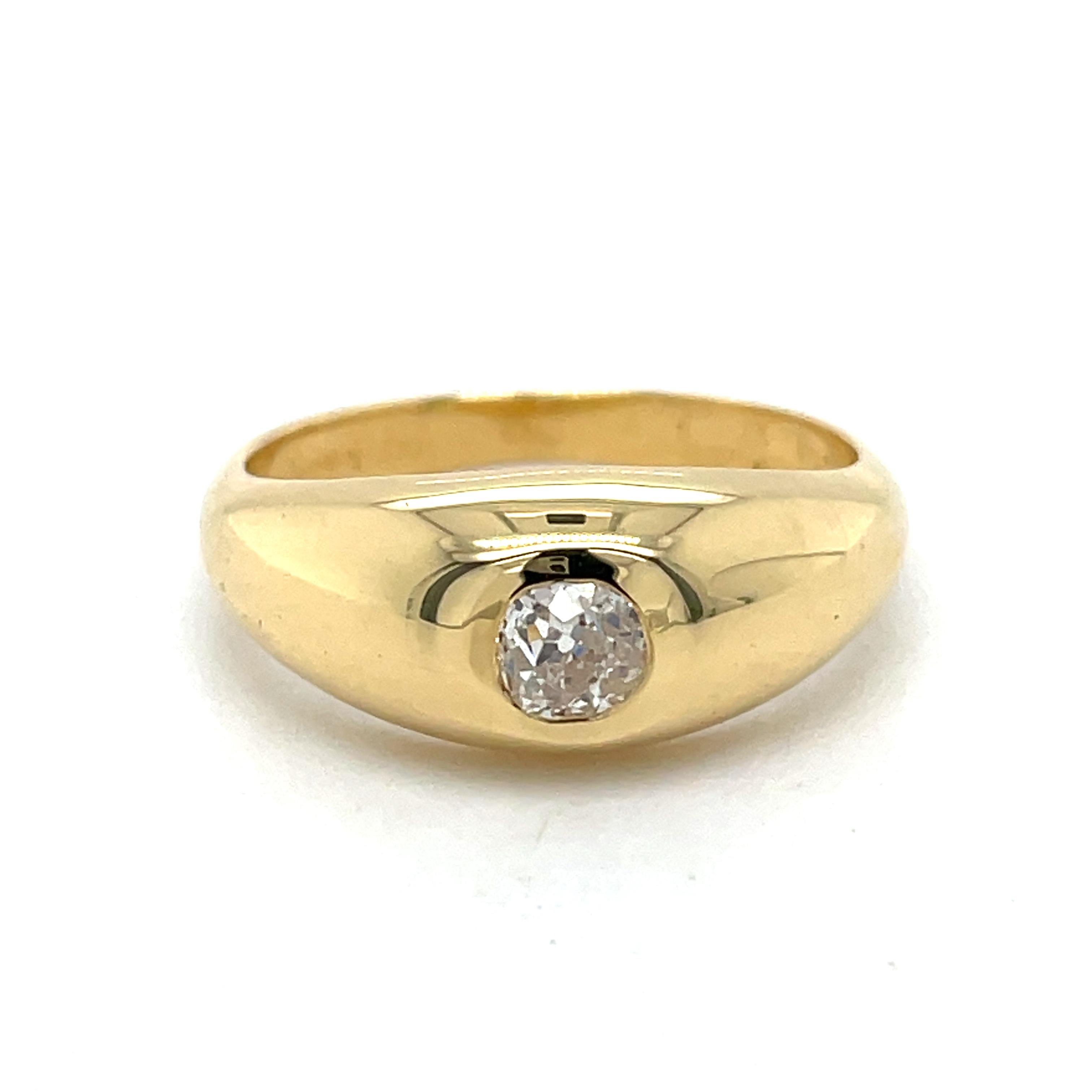 For Sale:  Dome Gold ring, Bezel set, 0.3CT Old Mine Diamond, 18k Gold, vintage stayle ring 9