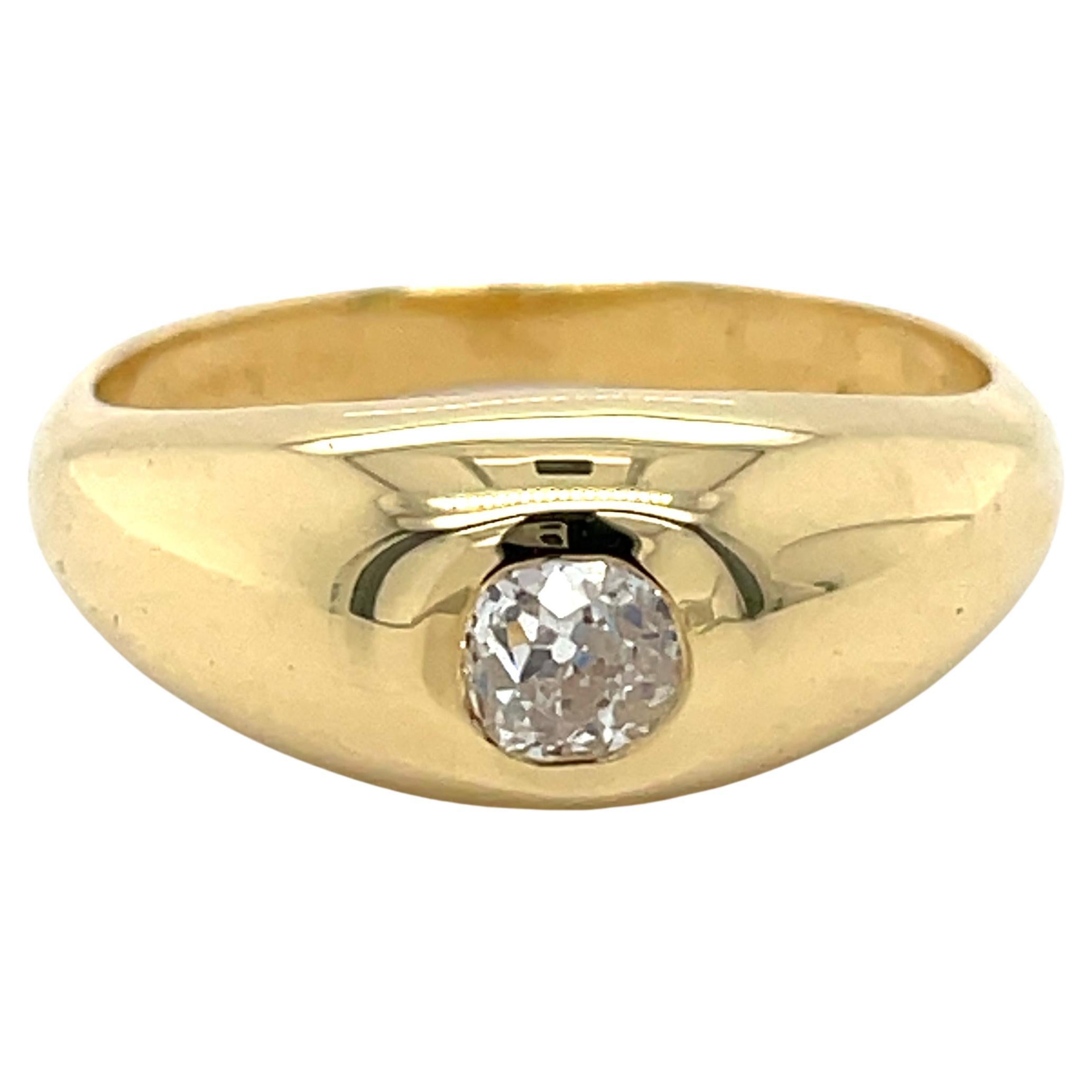 Dome Gold ring, Bezel set, 0.3CT Old Mine Diamond, 18k Gold, vintage stayle ring