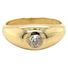Dome Gold ring, Bezel set, 0.3CT Old Mine Diamond, 18k Gold, vintage stayle ring